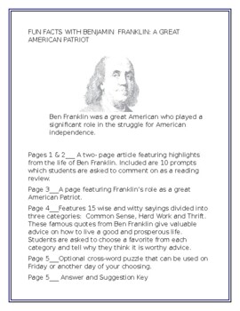Preview of FUN FACTS WITH BENJAMIN FRANKLIN___ A GREAT AMERICAN PATRIOT