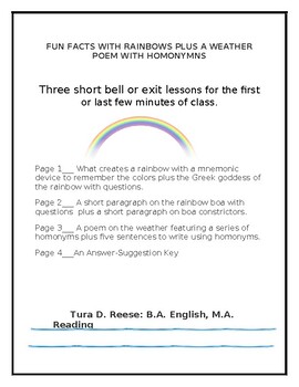 Preview of FUN FACTS WITH RAINBOWS PLUS A WEATHER POEM WITH HOMONYMS