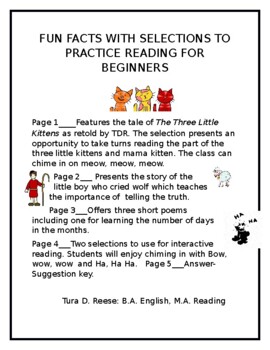 Preview of FUN FACTS WITH SELECTIONS FOR PRACTICING READING FOR BEGINNERS