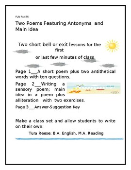 Preview of FUN FACTS WITH TWO POEMS FEATURING ANTONYMS AND MAIN IDEA