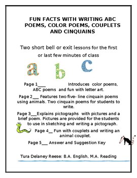 Preview of FUN FACTS WITH WRITING ABC POEMS, COLOR POEMS, COUPLETS, AND CINQUAINS