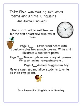 FUN FACTS with WRITING TWO-WORD POEMS AND ANIMAL CINQUAINS by Tura Reese