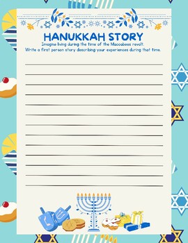 Preview of FUN! Hanukkah Maccabees Writing Prompt "If I lived" Story Chanukah Themed Paper