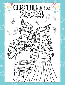 Preview of FUN! Happy New Year Coloring Sheet Printable Kids Banner New Years Color Page