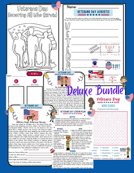 Preview of FUN! History of Veterans Day Deluxe Bundle Complete Lesson Activities Printables