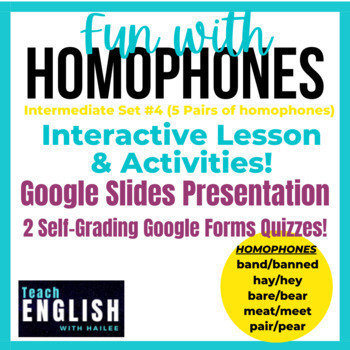 Preview of FUN Homophone Lesson | Slides Activity & 2 Forms Assessments | Adult ESL ⭐