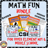 Preview of FUN MATH BUNDLE. CSI, games, math stories, mystery pictures & messages, + more!