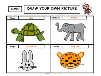 Preview of FUN MUSIC TEMPO WORKSHEET!!! Great for Substitutes! DRAW YOUR OWN PICTURE!