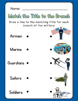 Preview of FUN Match Military Branch & Title Memorial Day Veterans Social Studies History