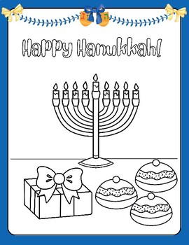 Preview of FUN! Menorah Happy Hanukkah Coloring Sheet Printable Page Pre-K Kindergarten +