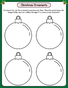 Preview of FUN Merry Christmas Ornament Craft Printable Bulb CUTE Design Color Cut DIY Arts