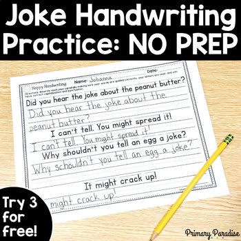Preview of Handwriting Practice FREE: Grades 1,2,&3  Sample  Print & Go