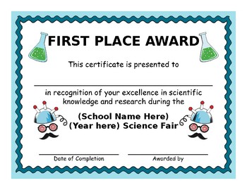 Preview of FUN Nerdy Editable Science Fair Certificate