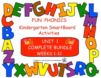 Preview of FUN PHONICS Kindergarten SmartBoard Lessons! KINDERGARTEN UNIT 1 COMPLETE BUNDLE