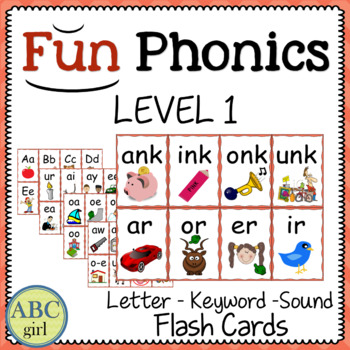 Preview of FUN PHONICS Level 1 Letter  Keyword  Sound Flash Cards