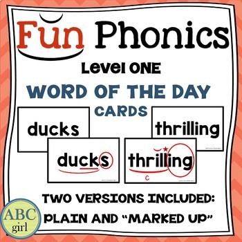 Preview of FUN PHONICS Level 1 Word of the Day "Marked Up" Cards