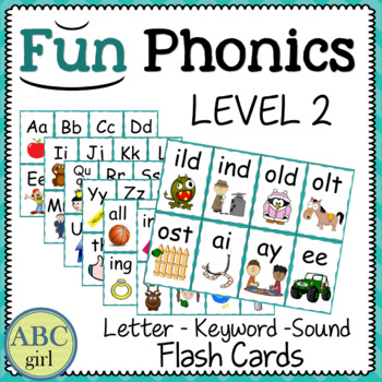 Preview of FUN PHONICS Level 2 Letter  Keyword  Sound Flash Cards