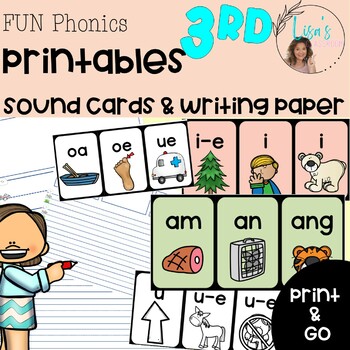 Preview of FUN Phonics | 3rd level 3 letter keyword sound flashcards , Writing paper