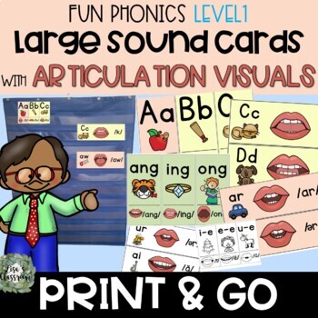 Preview of FUN Phonics Printables | LEVEL 1 | LARGE Cards with Articulation Mouth visual