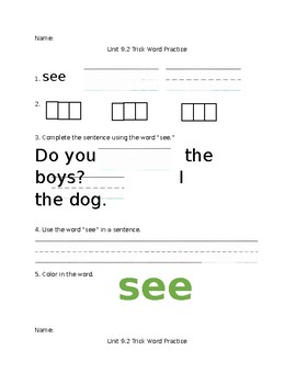 Unit 9 Trick Words Worksheets Teaching Resources Tpt