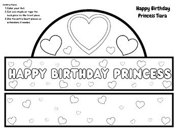 Preview of FUN Printable Happy Birthday Craft CUTE Princess Tiara Arts Crafts Coloring Hat