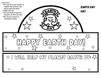 Preview of FUN Printable Happy Earth Day Craft Hat CUTE Printable Arts 4 Kids Color Draw