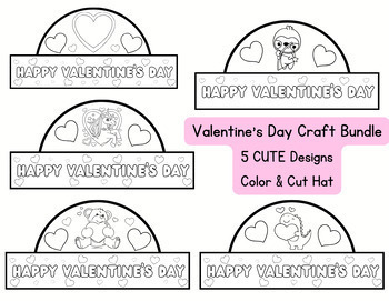 Preview of FUN Printable Happy Valentine's Day Craft BUNDLE 5 CUTE Hat Designs Pre-K K-5