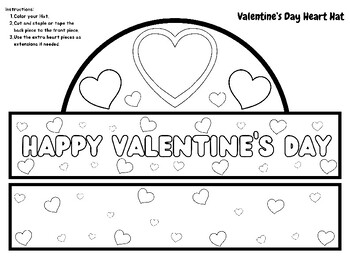 Preview of FUN Printable Happy Valentine's Day Hat Craft CUTE Hearts Arts Crafts Coloring