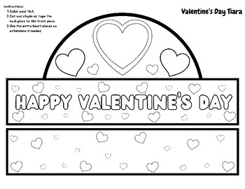 Preview of FUN Printable Happy Valentine's Day Tiara Craft CUTE Hat Arts Crafts Coloring