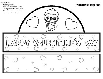 Preview of FUN Printable Happy Valentines Day Craft CUTE Sloth Hat Coloring Cupid Pre-K K-5