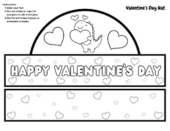 Preview of FUN Printable Happy Valentines Day Craft Dinosaur Hat CUTE Printable Arts 4 Kids