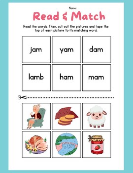 Preview of FUN Read Cut Paste AM Word Family Printable CVC Families Recognition Lift Flap