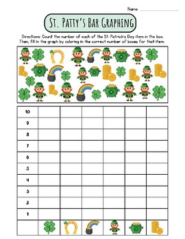 Preview of FUN St. Patrick's Day Count 1 to 10 Bar Graphing Worksheet Color in Boxes Cute