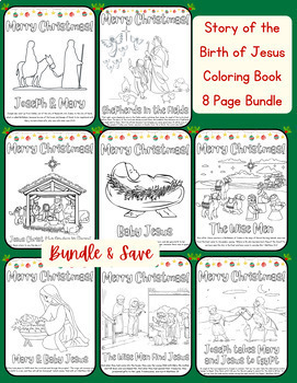 Preview of FUN! Story of the Birth of Jesus Coloring Sheets Bundle Bible Verses Christ Book