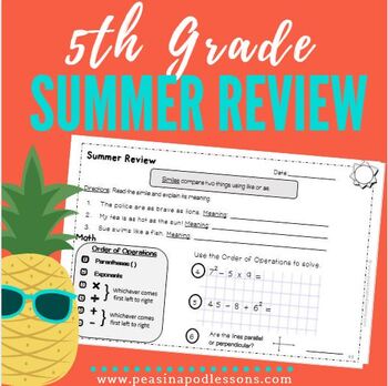Preview of FUN Summer Worksheets 5th Grade Math Reading Spiral Review ☀️