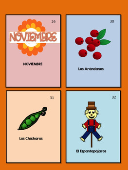 Día de Acción de Gracias Vocabulary Bingo Game Lotería for Spanish Class