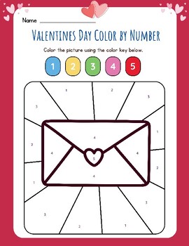 Preview of FUN Valentine's Day Card Color by Number Worksheet Valentine Printable CUTE K-5