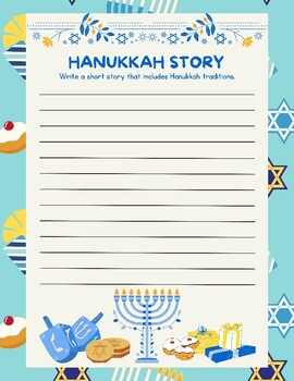 Preview of FUN! Write a Hanukkah Traditions Story Writing Prompt on Chanukah Themed Paper