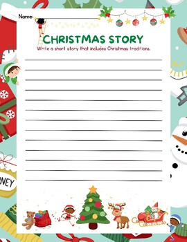 Preview of FUN Writing Prompt Christmas Story about Traditions: Themed Paper Write CUTE ELA