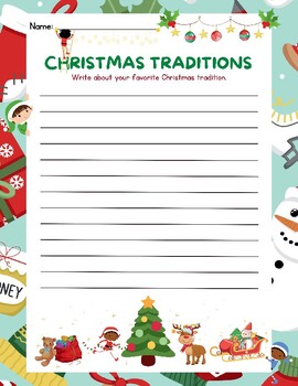 Preview of FUN Writing Prompt My Favorite Christmas Tradition: Themed Paper Write CUTE ELA