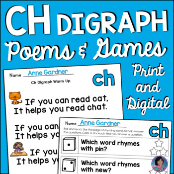 Preview of 1st Grade Decodable CH Consonant Digraph Poems, Games & Phonics Activities