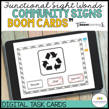 Preview of FUNCTIONAL LITERACY BOOM™️ CARDS: COMMUNITY SIGNS FOR DISTANCE LEARNING