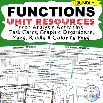 FUNCTIONS BUNDLE - Task Cards, Error Analysis, Graphic Organizers, Fun Puzzles