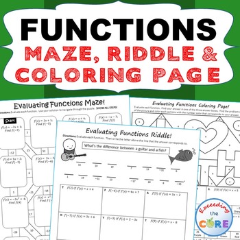 Preview of FUNCTIONS Maze, Riddle, & Color by Number (Fun MATH Activities)