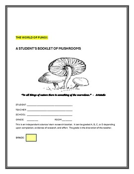 Preview of FUNGI: MUSHROOMS: INDEPENDENT RESEARCH BOOKLET GRS.5-8, MG, CAMP & BIO CLUB