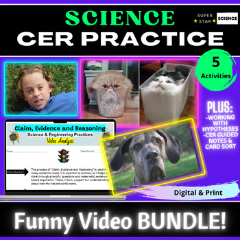 Preview of FUNNY Commercials CER BUNDLE 5 Science Claim Evidence Reasoning STEM Activities!