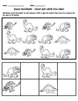 Download FUNNY DINOSAURS COUNT & WRITE HOW MANY by Callie Redden | TpT