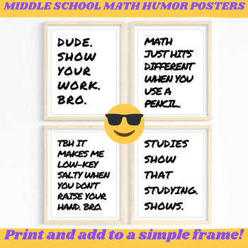 Preview of FUNNY MIDDLE SCHOOL MATH HUMOR POSTERS WALL ART
