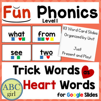 Preview of FUNPhonics Level 1 Trick Words or Sight Words as Heart Words on Google Slides   