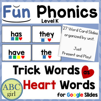 Preview of FUNPhonics Level K Trick Words or Sight Words as Heart Words on Google Slides   
